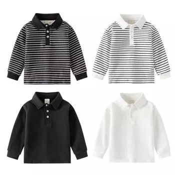 Детская пуловерная рубашка с отложным воротником и длинными рукавами для мальчиков, теннисная рубашка 100