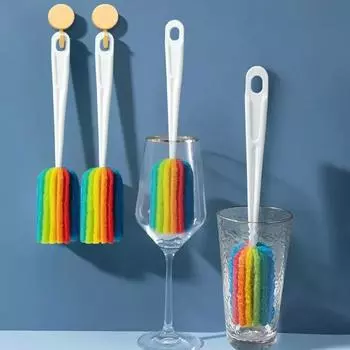 Детская радужная губка-щетка для бутылок с водой, кружек, стаканов, губка для мытья, скребок с ручкой, чистящие принадлежности