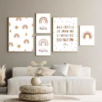 Детская Радужная Холст Картина Настенное Искусство Принт Плакат Бохо Алфавит Плакаты Скандинавские Настенные Панно Для Украшения Детской Комнаты 21cm30cm NoFrame
