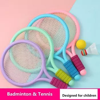 Детская ракетка для бадминтона и тенниса, легкая, для начинающих, для тренировок на открытом воздухе, для пляжа, для родителей и детей, интерактивные игрушки розовый