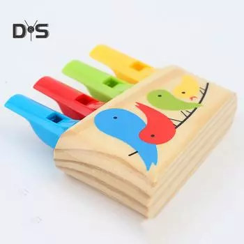 Детская развивающая деревянная радужная свирель-свисток с птицами, свистящая музыкальная игрушка