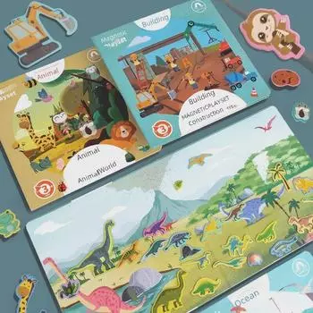 Детская развивающая магнитная головоломка с изображением животных и динозавров