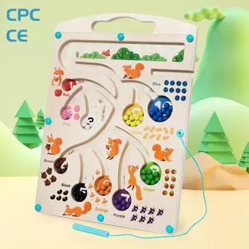 «Детская развивающая магнитная игрушка-лабиринт с белкой и ручкой для концентрации и раннего обучения» Small color classification digital maze