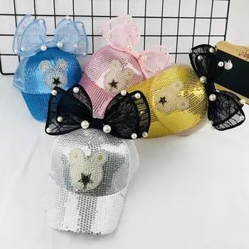 Детская регулируемая шапка для маленьких девочек, повседневная уличная бейсболка с буквенным узором, дышащая шапка с козырьком и бантом