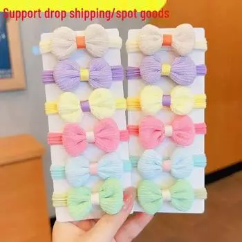 Детская резинка для волос с цветочным кольцом и бабочкой - мягкая, эластичная резинка для волос для детей Bow tie, 6 pieces