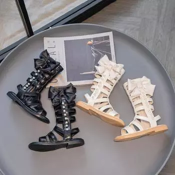 Детская римская обувь, летние винтажные сандалии для девочек 26 чёрный