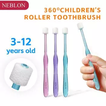 Детская роликовая зубная щетка NEBLON 360 имеет мягкую и тонкую щетину для безболезненной чистки зубов и пользуется успехом у детей. baby голубой