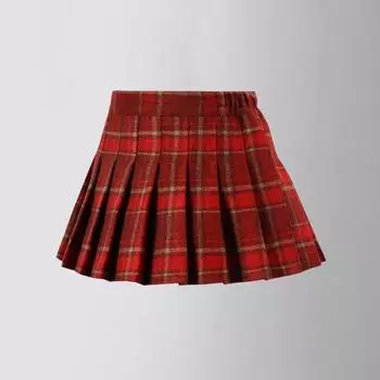Детская рождественская юбка 2024 года, новогодняя атмосфера, красная клетчатая юбка-трапеция для девочек, осенняя зимняя ретро-юбка в стиле колледжа из шерсти 100cm