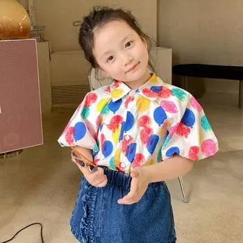 Детская рубашка для девочек, рубашка с разноцветными воздушными шарами, топ с цветочным принтом 9