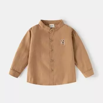 Детская рубашка с длинным рукавом 2025 осень новая для мальчиков рубашка однотонная со стойкой воротником детский топ модная детская одежда 90cm