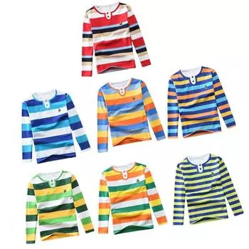 Детская рубашка с длинным рукавом в полоску для мальчиков, удобная толстовка 10