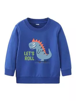 Детская рубашка с длинными рукавами, детский повседневный пуловер, толстовка с принтом динозавров, весенне-осенний толстовка, хлопковый топ с круглым вырезом для мальчиков и девочек 90cm жёлтый