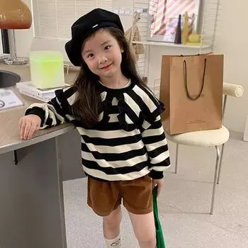 Детская рубашка в полоску с длинными рукавами для девочек 7