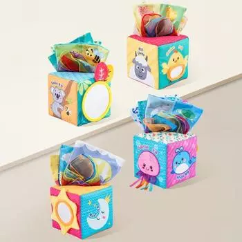 Детская сенсорная коробка с тканями, игрушка «Шуршащий звук», мягкая игрушка-куб «Тяни и играй»