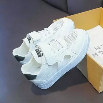 Детская сетчатая обувь 2024 года, летние новые тонкие туфли для девочек, дышащие туфли с одной сетчатой подошвой, низкие белые туфли для мальчиков 27 (inner length 17cm) чёрный