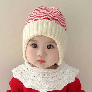 Детская шапка, детская вязаная шапка для мальчиков и девочек, лоскутная цветная полосатая шапка с отложными полями, детские шапки