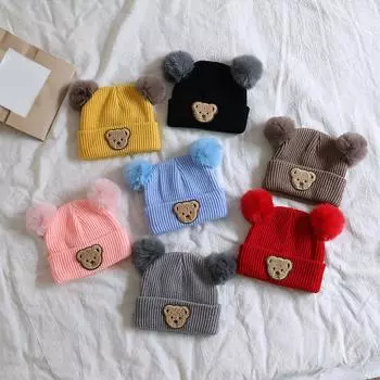 Детская шапка Детские шапки Милые ушки-комки для волос Теплая вязаная шапка для мальчиков и девочек жёлтый