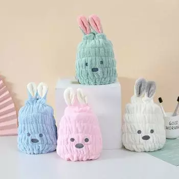Детская шапка для сушки волос, супермягкое водопоглощающее коралловое флисовое полотенце, полезный дизайн с кроликом, быстросохнущее детское полотенце для мытья головы, обертывание для волос розовый