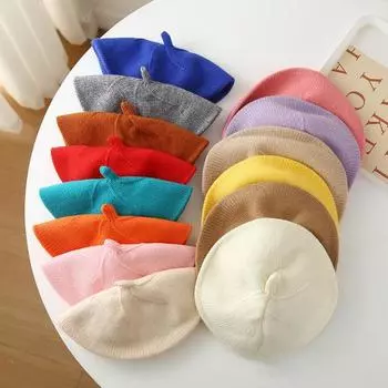 Детская шапка художника карамельного цвета, вязаная эластичная, сохраняющая тепло, нескользящая, вязаная шапочка для малышей кремовый