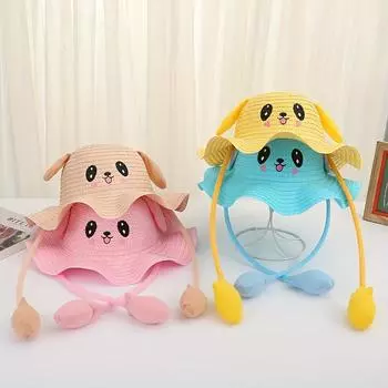 Детская шапка-кролик с подвижными ушками, соломенная шляпа с прыгающими ушками, забавная шапка с широкими полями, солнцезащитная шляпа для мальчиков и девочек, для активного отдыха хаки