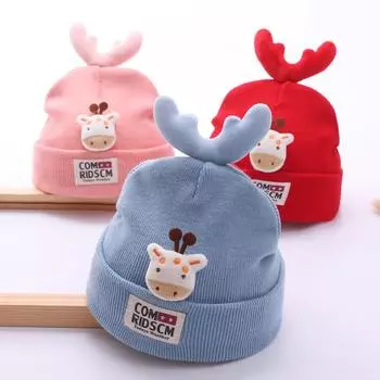 Детская шапка на осень и зиму, хлопковая утепленная детская теплая шапка для мужчин и женщин, милая детская очень милая шерстяная шапка с защитой ушей красный