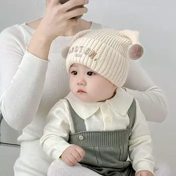 Детская шапка осень и зима милые щупальца буквы вязаная шапка для мальчика девочки детская зимняя ухо уплотненная шерстяная шапка Hat circumference 42-49cm/reference 3-36 months