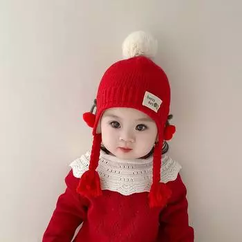 Детская шапка осень-зима для девочек, вязаная шерстяная шапка для девочек, зимняя теплая ветрозащитная шапка для принцессы