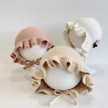 Детская шапка осень-зима корейская версия зарубежного стиля для девочки, шапка-ушанка принцессы, зимняя вязаная шерстяная шапка для девочки 44-48CM