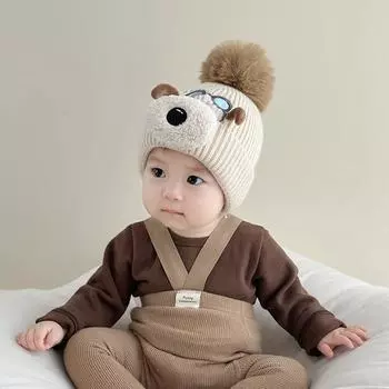 Детская шапка осень-зима теплая утолщенная вязаная шерстяная шапка для мальчиков и девочек милая очень милая ветрозащитная шапка-ушанка reference age 5-36 months (45-50cm) бежевый