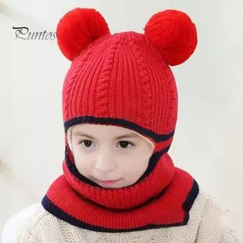 Детская шапка осень-зима, вязаная, толстая, теплая, мягкая, с меховым шариком, декоративная, высокая эластичность, полная защита, устойчивая к холоду, унисекс, зимняя шапка, головной убор розовый