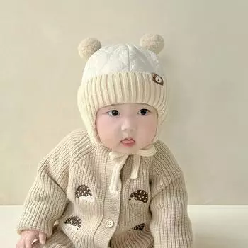 Детская шапка осенне-зимняя теплая вязаная шерстяная шапка для защиты ушей для мальчиков и девочек милый очень милый пуловер шапка Lei Feng hat circumference 45-50cm/reference 5-24 months бежевый