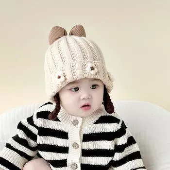 Детская шапка осенне-зимняя вязаная шерстяная шапка милая париковая плетеная шапочка принцессы утолщенная термошапка