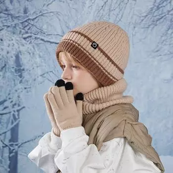 Детская шапка, перчатки, шарф, костюм, зимний бархат, защита для ушей, вязаная шерстяная шапка, детская теплая шапка для отдыха на природе синий