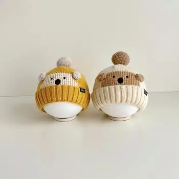 Детская шапка с милым медведем, вязаные шапки для защиты ушей, детские зимние шапки из толстой теплой шерсти, детские шапки для мальчиков и девочек синий