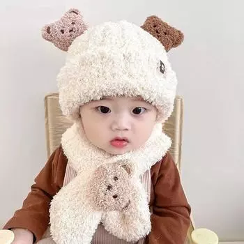 Детская шапка с милым медвежонком, вязаная шапка с ушками, детская зимняя утолщенная теплая шерстяная шапка, корейская версия детской шапки