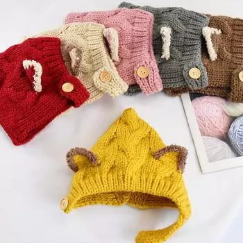 Детская шапка с милыми животными ушками, зима-осень, защитная шапка для маленьких мальчиков и девочек, мягкая вязаная шапка, детская шапочка, шапочка для малышей кофейный