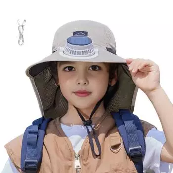 Детская шапка с солнечной батареей USB, двухъядерный вентилятор, шаль, дизайн, кепка для активного отдыха, 3 передачи, походная, велоспорт, рыбалка бежевый