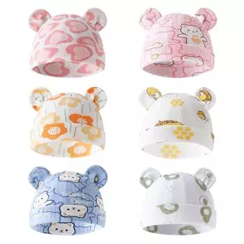 Детская шапка с ушками из хлопка, теплая, для новорожденных, аксессуары для девочек и мальчиков, осенне-зимняя шапка для малышей, шапочки-бини для малышей 0 to 1years old