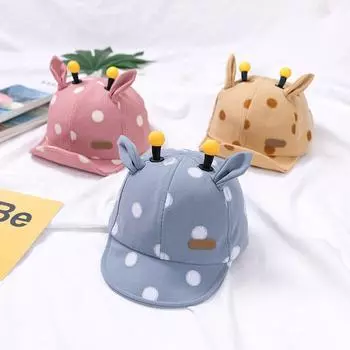 Детская шапка с ушками, мультяшная горошек, летняя мягкая хлопковая детская бейсболка, шляпы с солнцезащитным козырьком жёлтый