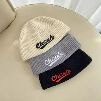Детская шапка с вышитыми буквами, зимняя вязаная шапка для мальчиков и девочек, теплая шапка для улицы, для защиты ушей, для младенцев и детей