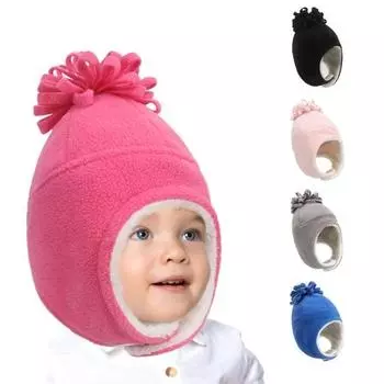Детская шапка-ушанка с плюшевой подкладкой, мягкая, теплая, толстая, ветрозащитная, осень-зима, уличная, для детей 0-8 лет, детская защитная шапка для ушей, подарок на день рождения S розовый