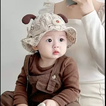 Детская шапка-ведро для мальчиков, симпатичная, с регулируемым козырьком, зимняя, для маленьких месячных малышей, шапка-ведро Suitable for 3-20 months 42-48cm Adjustable Size