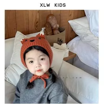 Детская шапка Wind little fox, зимняя, очень милая, теплая, вязаная детская шапка с ушками, детская шерстяная шапка 6 months-4 years old (head circumference 45-52cm)