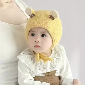 Детская шапка зимняя детская шерстяная шапка для новорожденных зимняя вязаная шапка с защитой ушей для малышей с большими полями 2 months - 18 months