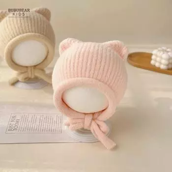 Детская шапка зимняя милая очень милая шапка с ушками для мальчиков и девочек теплая зимняя вязаная шапка детская шерстяная шапка reference age: 3-20 months (42-47cm) бежевый