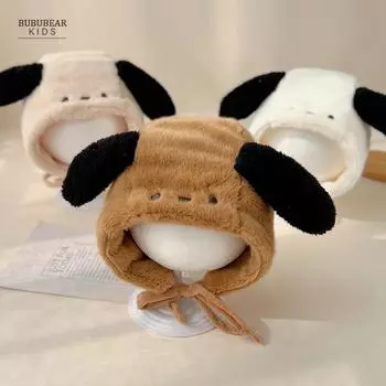 Детская шапка зимняя милая шапка с ушками детская утолщенная теплая шапка без застежек для мальчиков и девочек зимняя ветрозащитная плюшевая шапка Recommended for 5-24 months (44-48cm) слоновая кость