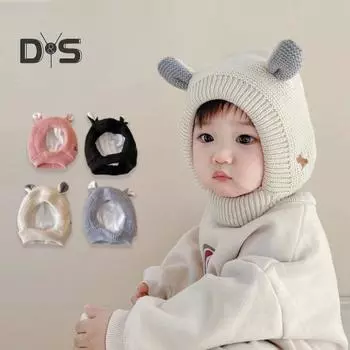 Детская шапка зимняя вязаная шапка для домашних животных, эластичная, сохраняет тепло, однотонная, с декором для ушей, для мальчиков и девочек, шапочка-бини для фотосъемки, головной убор розовый