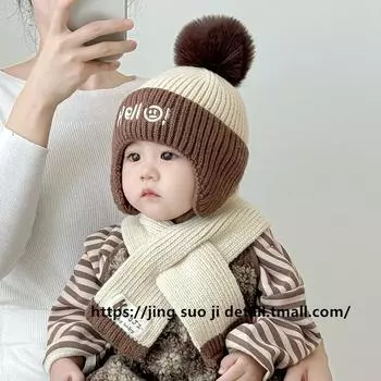 Детская шапка зимняя вязаная шерстяная шапка для мальчиков и девочек зимний утепленный детский теплый шарф комплект из двух предметов