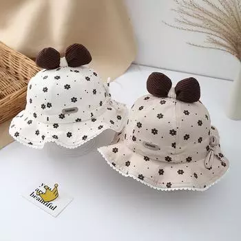 Детская шапочка цвета Майяра Тонкая шапочка принцессы для девочки Маленькая месячная шапочка-ведро Шапочка для младенца Suitable for 3-18 months 40-47cm Adjustable