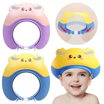 Детская шапочка для душа, регулируемая шапочка для купания с мультяшным оленем для малышей, водонепроницаемая защита для ушей, детская шапочка для предотвращения попадания воды розовый